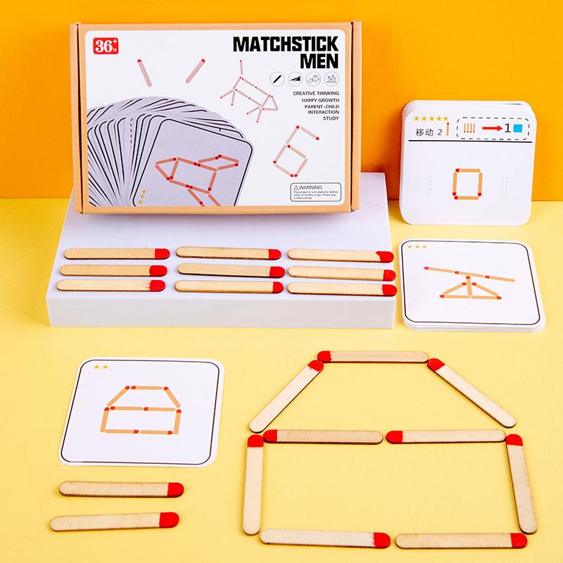 Монтессори спички головоломки игра деревянные игрушки DIY математика геометрия настольная игра мышление спички логика обучение развивающие игрушки для детей beige Kidsly