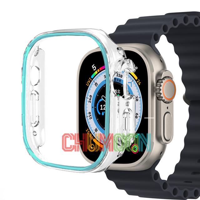Светящийся чехол для Apple Watch Case Ultra 49 мм, 45 мм, 44 мм, 41 мм, 40 мм, жесткий бампер из ПК, защитная рамка, аксессуары для iWatch 8, 7, 6, 5 SE 38mm Series 123 синий MY-CASE