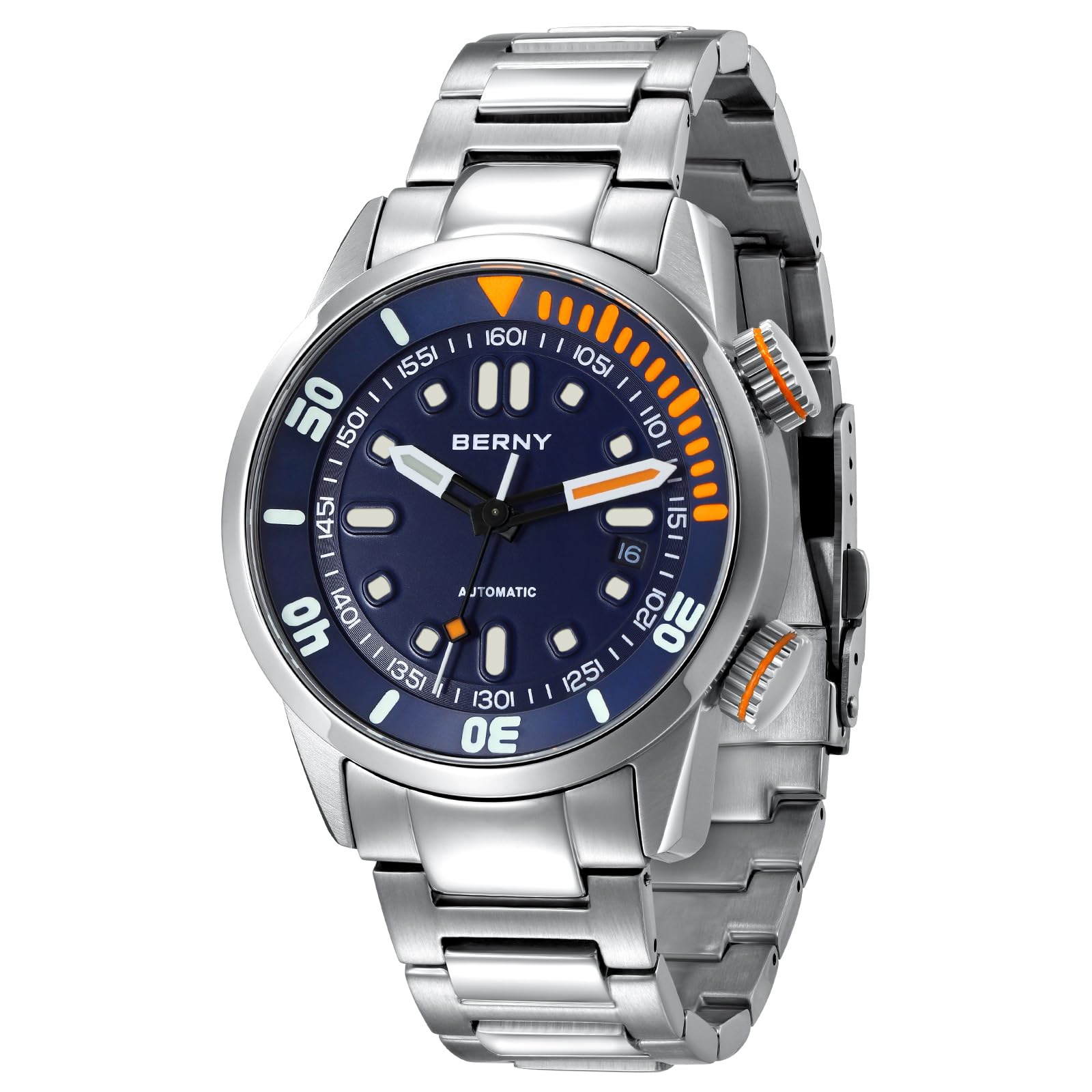 BERNY Watch Mechanical Watch Hand Wind Watch Automatic Watch 200m Diving Watch Наручные часы HV600 Hardness Sapphire Glass Прочный браслет из нержавеющей стали синий GOALMART