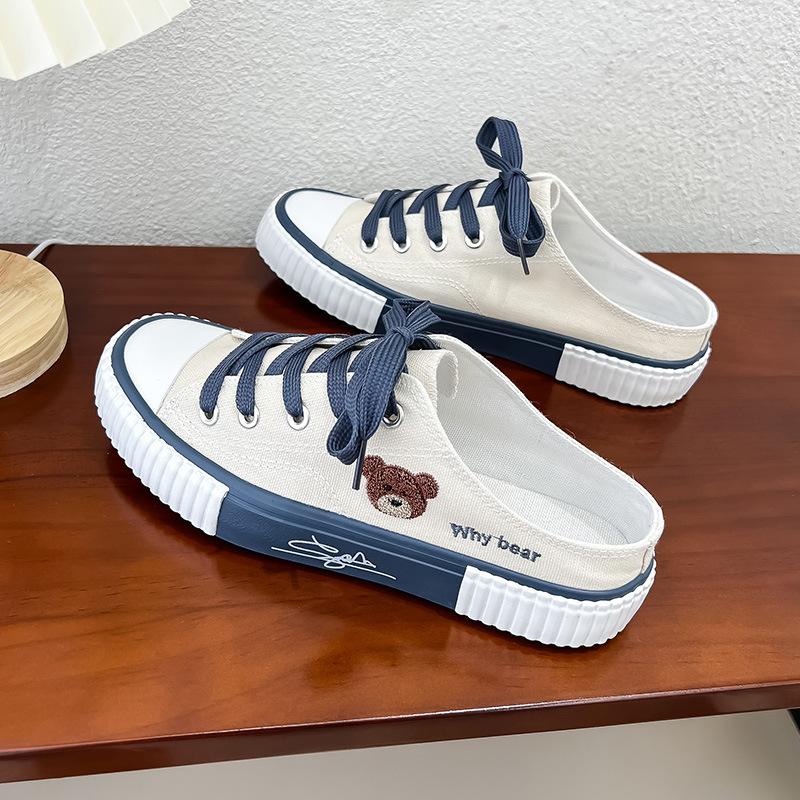 Обувь Bear Canvas, детская летняя обувь с низким верхом, повседневные туфли для сноубординга, модные универсальные полутапочки на плоской подошве 35 белый GIRLSIII SHOES
