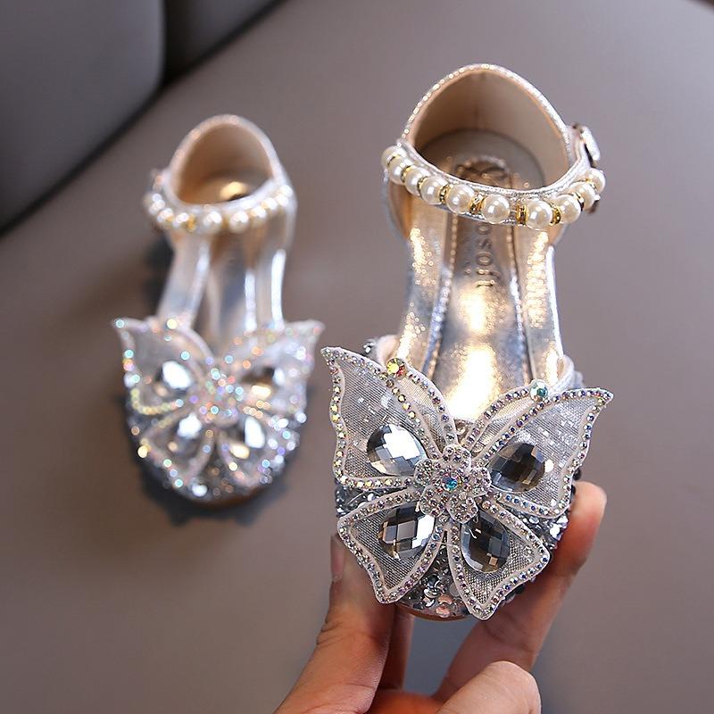 Весна/Осень Новое Поступление Корейский Стиль Девочки Маленький/Средний/Большой Ребенок Принцесса Повседневные Однобортные Туфли Туфли для Выступлений Девочки Кожаные Туфли Танцы 21 серебряный MLionSs