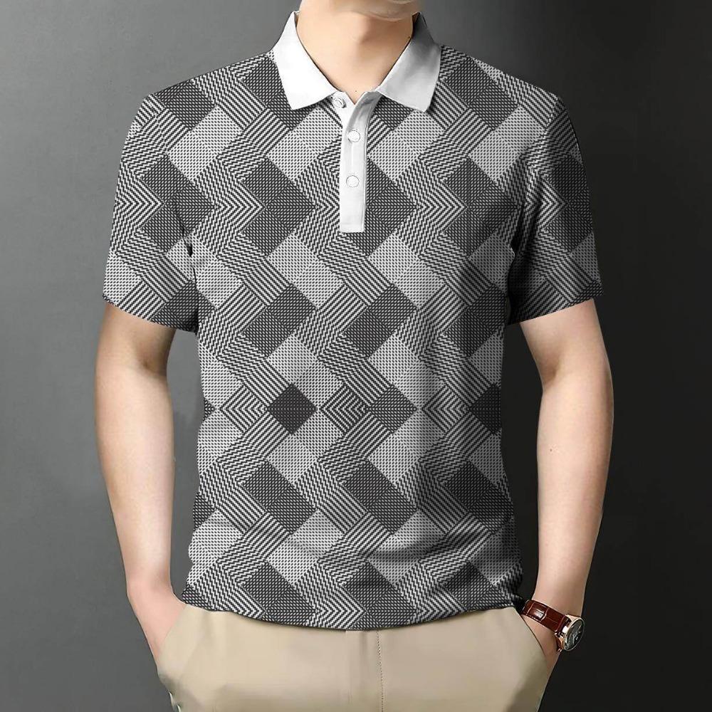 Kemeja Polo Lelaki Perniagaan 2024 Baharu Atasan Lengan Pendek Mudah Tee Longgar dan Selesa Pakaian Polo Musim Panas Bernafas S gray Top, short sleeved shirt