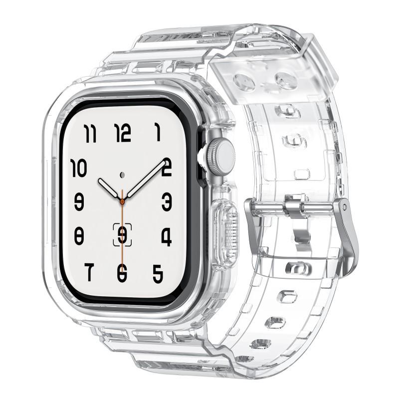 Apple Watch Series 10-го поколения, прозрачный ремешок Ice Tough All-in-one, цветной: Прозрачный, Прозрачный + Черная рамка, Размер: 42ММ, 46ММ 42mm белый Light luxury jewelry