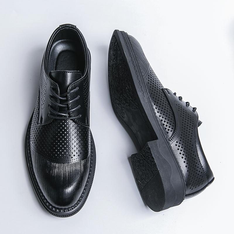 Men Shoes 2024 New Men Casual Derby Shoes Fashion Men Leather Shoes Lace-up Brogue Dress 38 чёрный NB Fashion