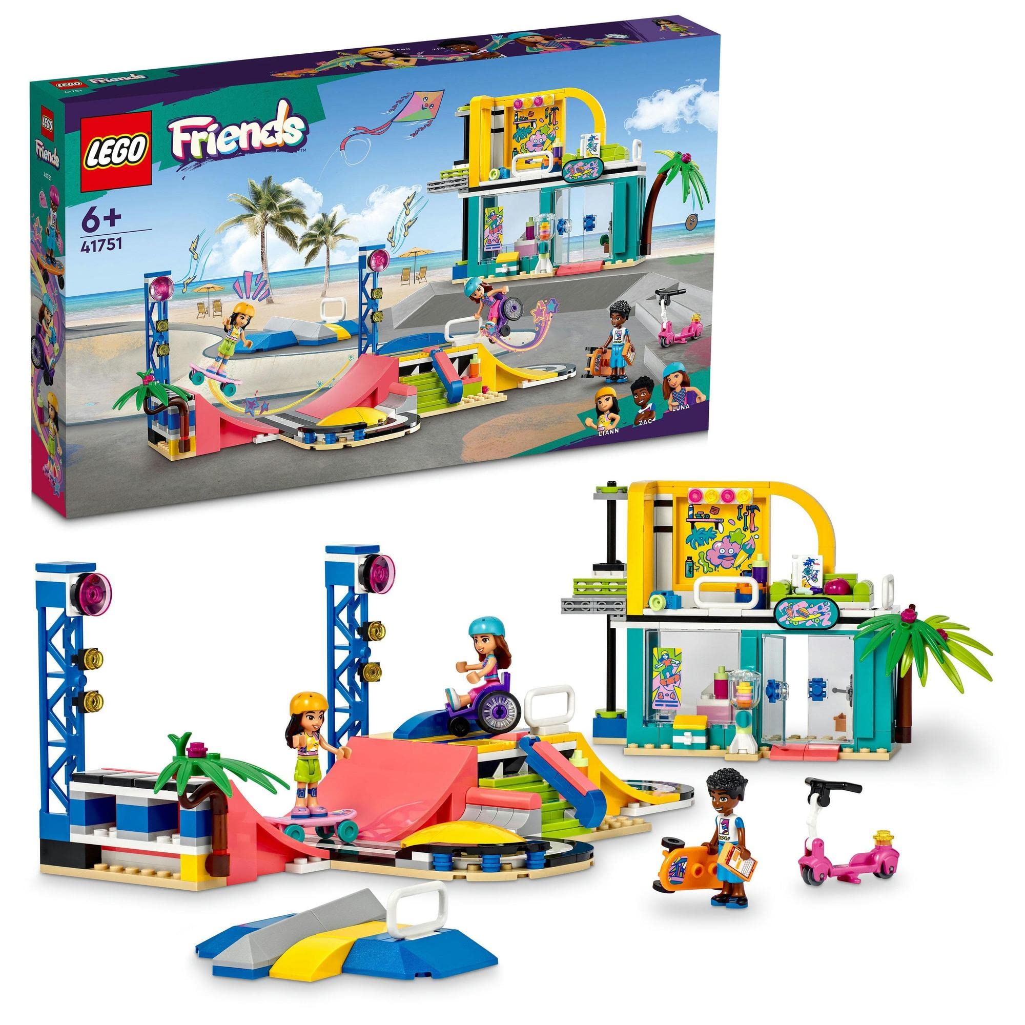 LEGO Friends Скейт-парк 41751, подарок из игрушечных блоков для ролевых игр и строительства города, для девочек от 6 лет gray Sliema Japan Products