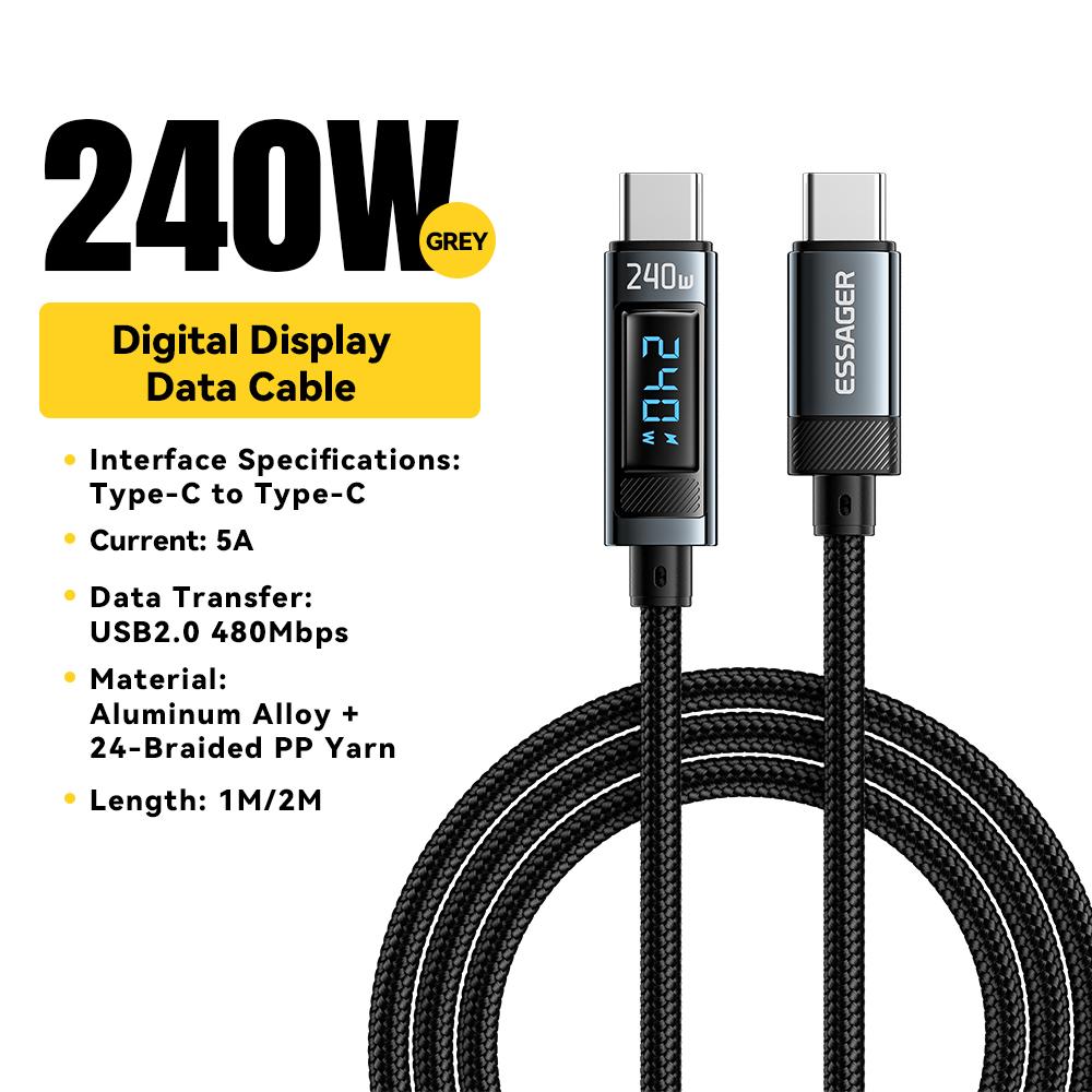 240 Вт USB Type C - USB C кабель 100 Вт PD 3.1 быстрая зарядка зарядный провод для Macbook Pro Xiaomi Samsung ноутбук USBC шнур 2M 1m gray YTO phone case