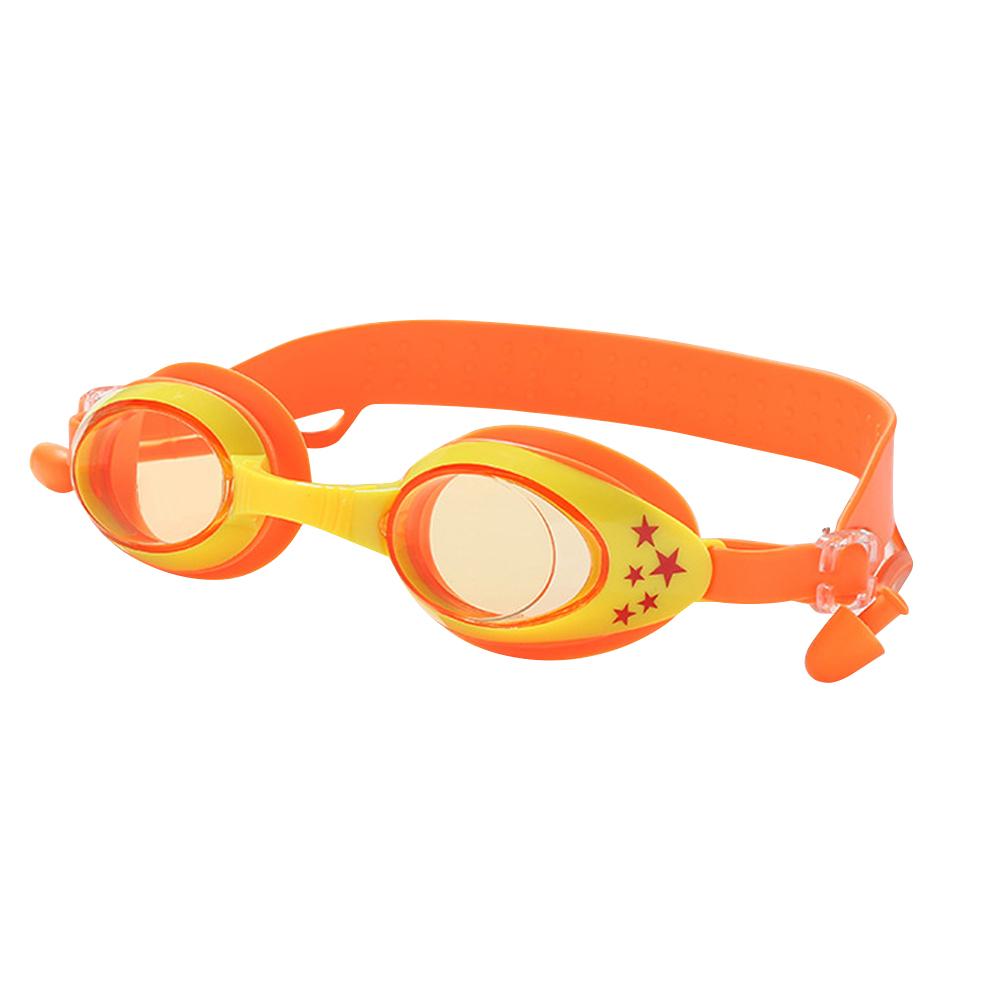 Children Silicone Swimming Goggles Waterproof Anti-fog Eye Protection Swim Eyewear With Earplugs orange #1 orange Shinelover