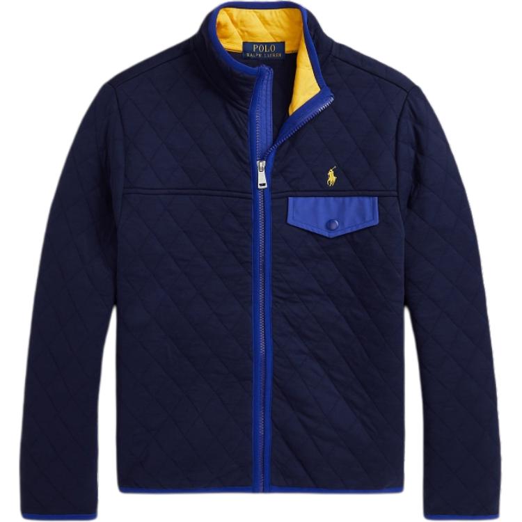 Хлопковая куртка Polo Ralph Lauren FW24 Цветной блок Стеганая Полувысокая горловина Застежка-молния Длинный рукав Детские куртки Темно-синий CWPOKNIY8021236-410 XL blue