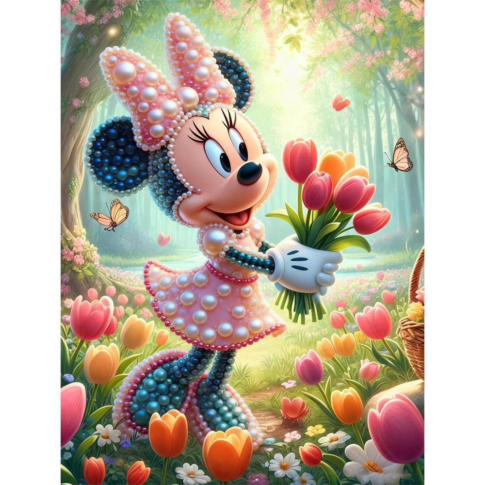 Набор для алмазной мозаики Disney Жемчужная живопись Минни Весенний тюльпановый лес Творческое искусство 5D Жемчужная вышивка Крестик Ручная работа DIY Декор для дома и комнаты Подарок 35x45cm beige