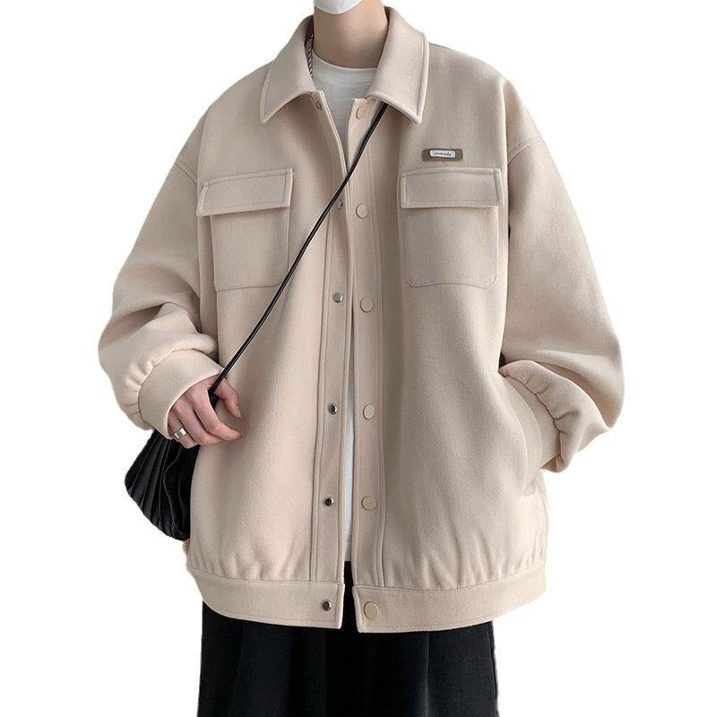 Autumnal and Winter Handsome Versatile Jacket Retro Lapel Boys Stylish Classic Coat S gray PP2