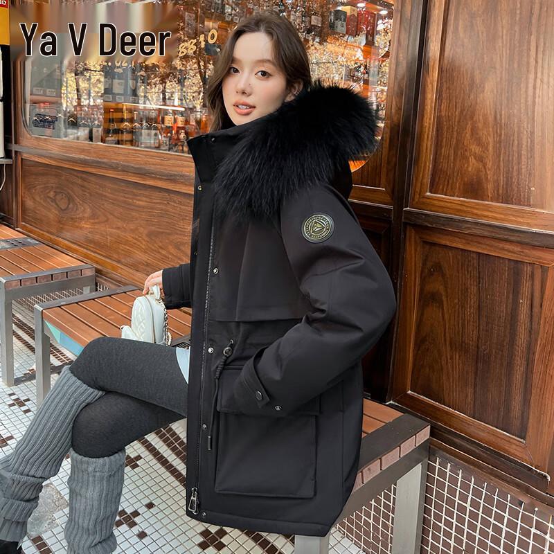 Женская пуховая парка Yalu с воротником из енота S чёрный JDST online