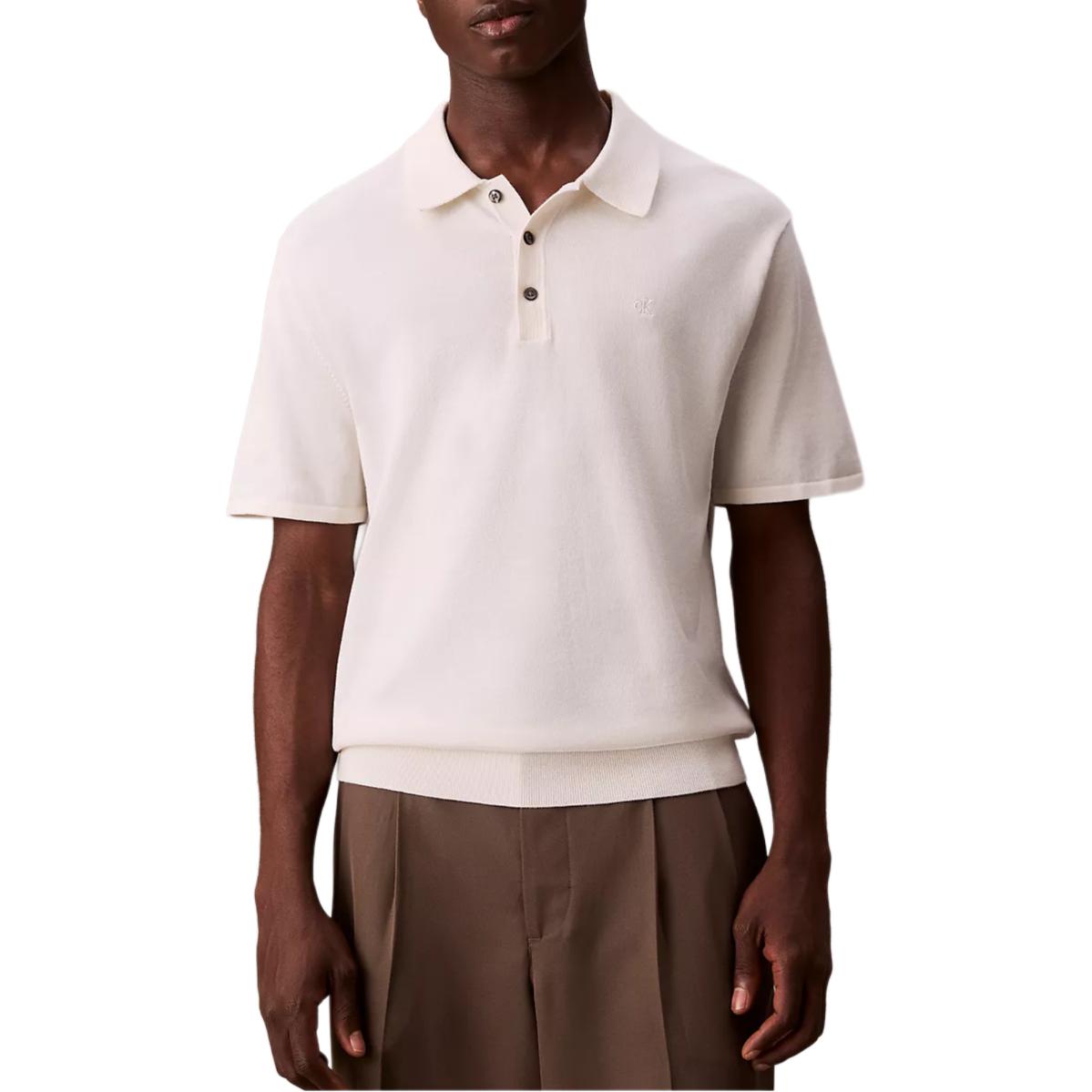 Calvin Klein Minimalist Comfortable Versatile Split Classic Short Sleeve Polo Shirt Men tops 4LC326G-YAS L white