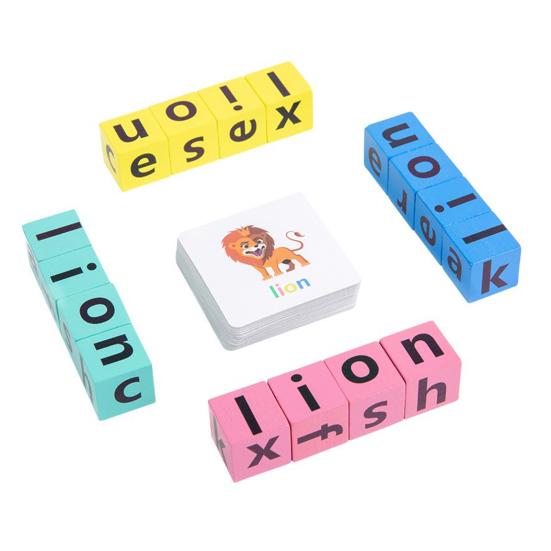 Игра на написание слов CVC Phonics Флэш-карта Деревянный строительный блок с буквами для малышей Сопоставление алфавита Дошкольное обучение Образовательная игрушка 1 Set blue JJRC