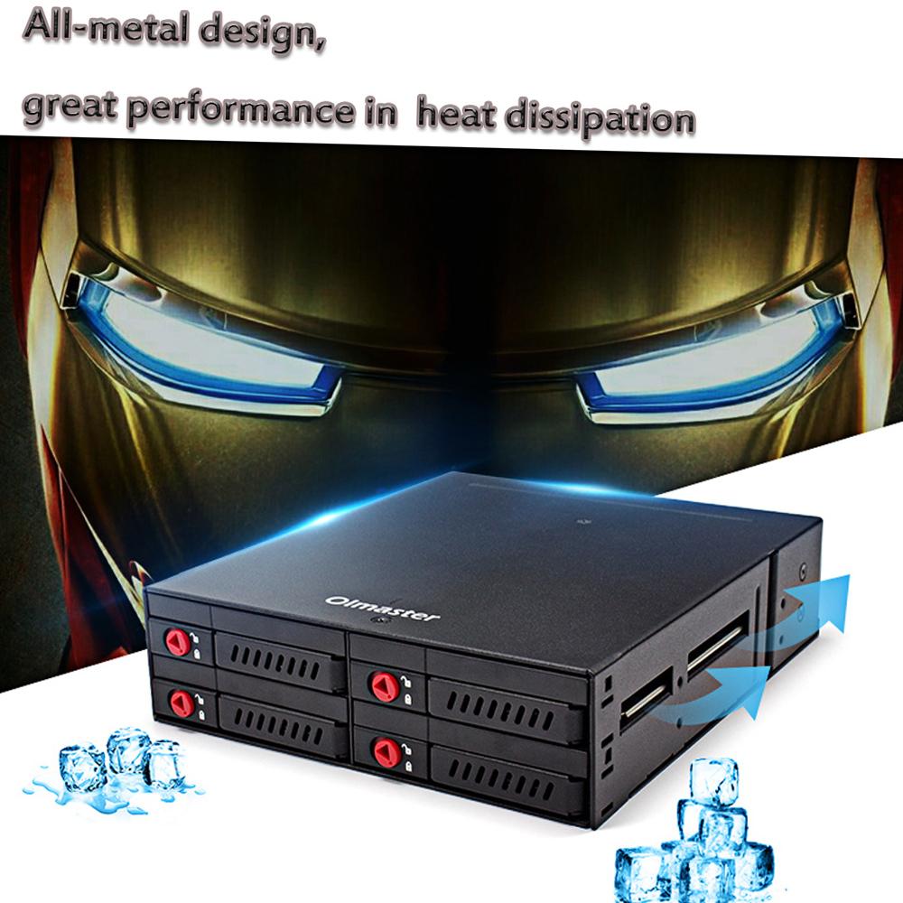 OImaster 4-х отсеков 2.5  SATA HDD SSD Мобильный стеллаж для жестких дисков Задняя панель с замком-ключом Функция блокировки Поддержка горячей замены black KONNWEI