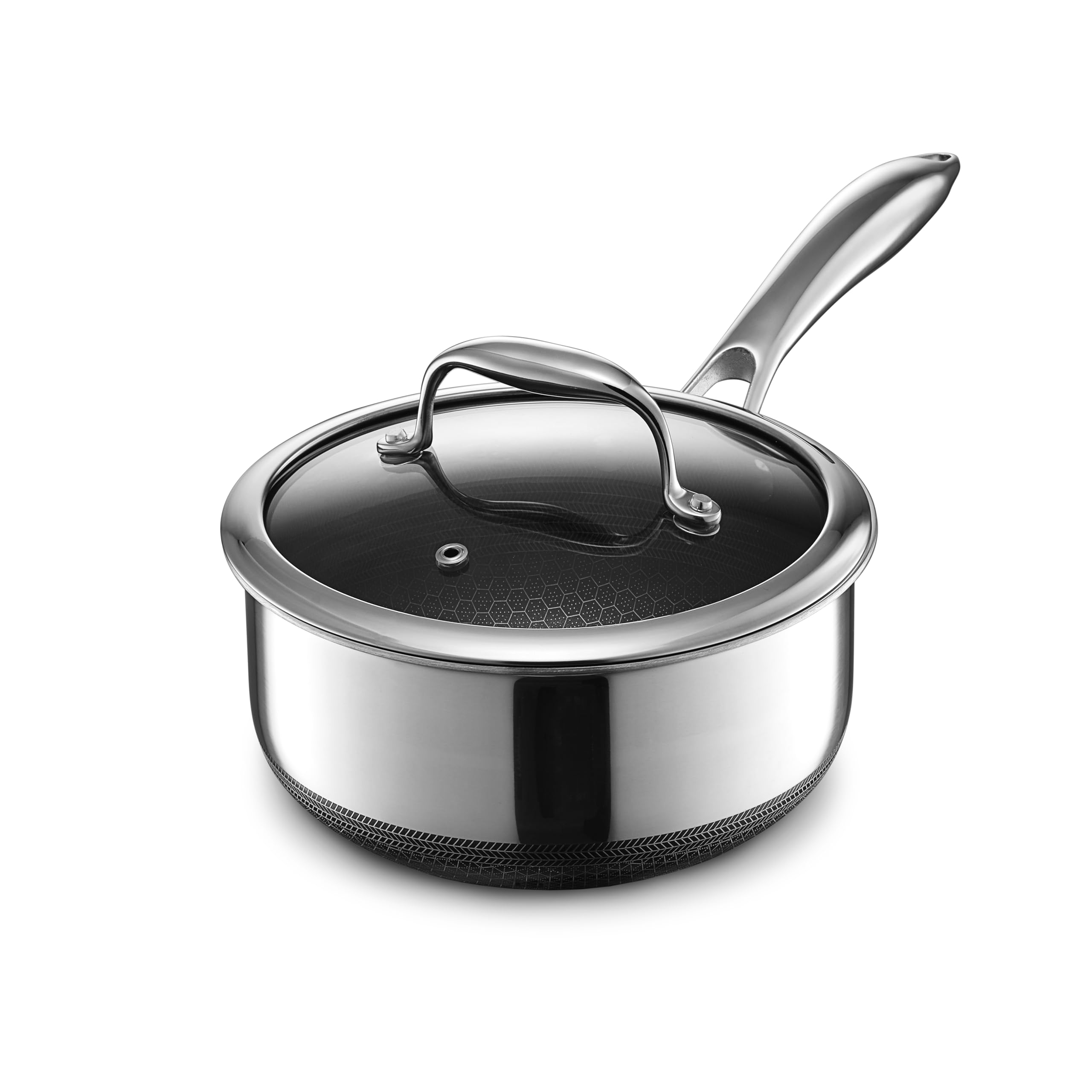 Безопасная кастрюля HexClad Hybrid Pot с гарантией прямых продаж Закаленное стекло с крышкой Антипригарное покрытие Возможность использования одной рукой [1,9 л] [Антипригарное покрытие] Духовка/посудомоечная машина black GOALMART