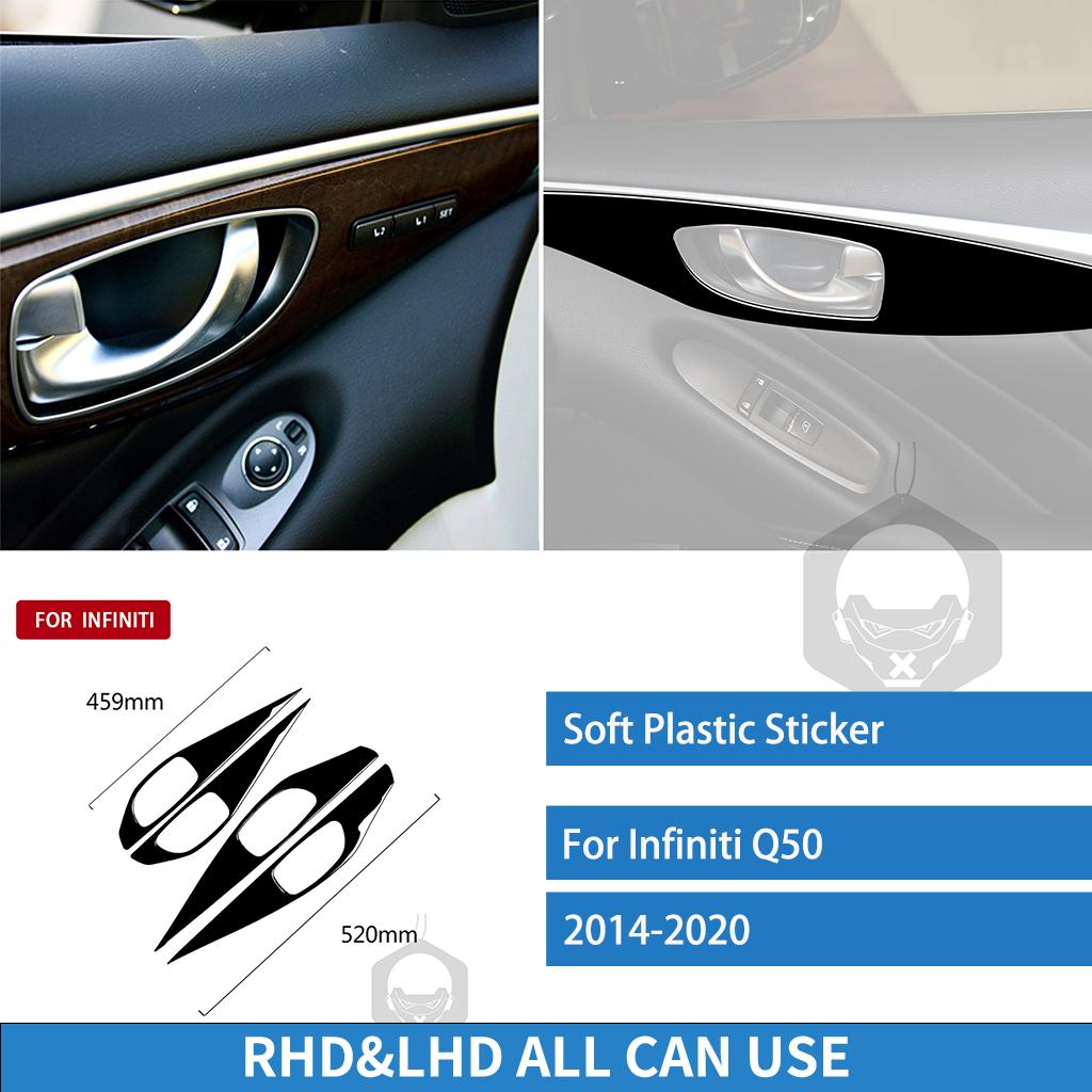 For Infiniti Q50 2014 2015 2016 2017 2018  Door Handle Trim Panel Cover Soft Piano Black Stickers Car Interior Accessories Piano black black 267851safavz