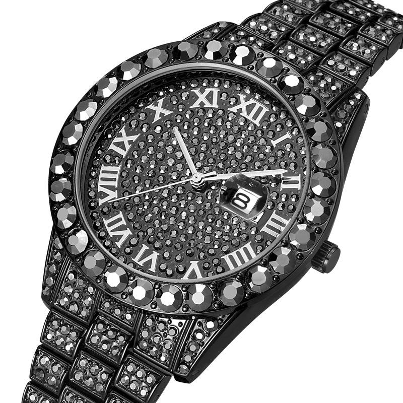 Горячие часы Hip Hop Iced Out для мужчин, бренд MISSFOX, модные блестящие кварцевые часы, роскошные наручные часы с бриллиантами чёрный DAXY-NINE