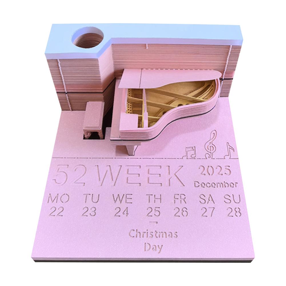 Пианино Настольный календарь 2025 Time Piece Календарь 3D Календарь Бумага Резьба Искусство Блокнот для заметок Блокнот для украшения рабочего стола розовый Chic Home
