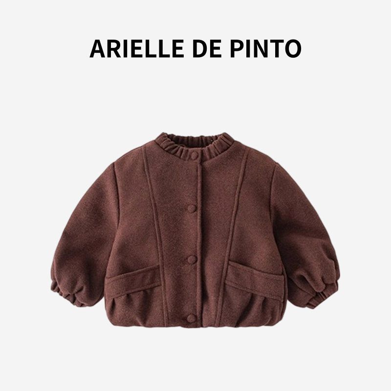French Arielle De Pinto Girls  Gray Winter Wool Coat with Cotton Lining Thick Children s Jacket Jujube Red 90 black TAOMall