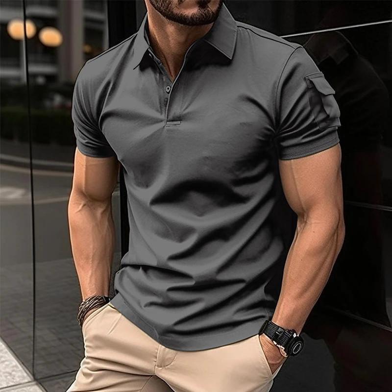 Slim Fit Short Sleeve Polo Shirt Casual Button-Front Basic Daily Wear Top S серый Crest Moda