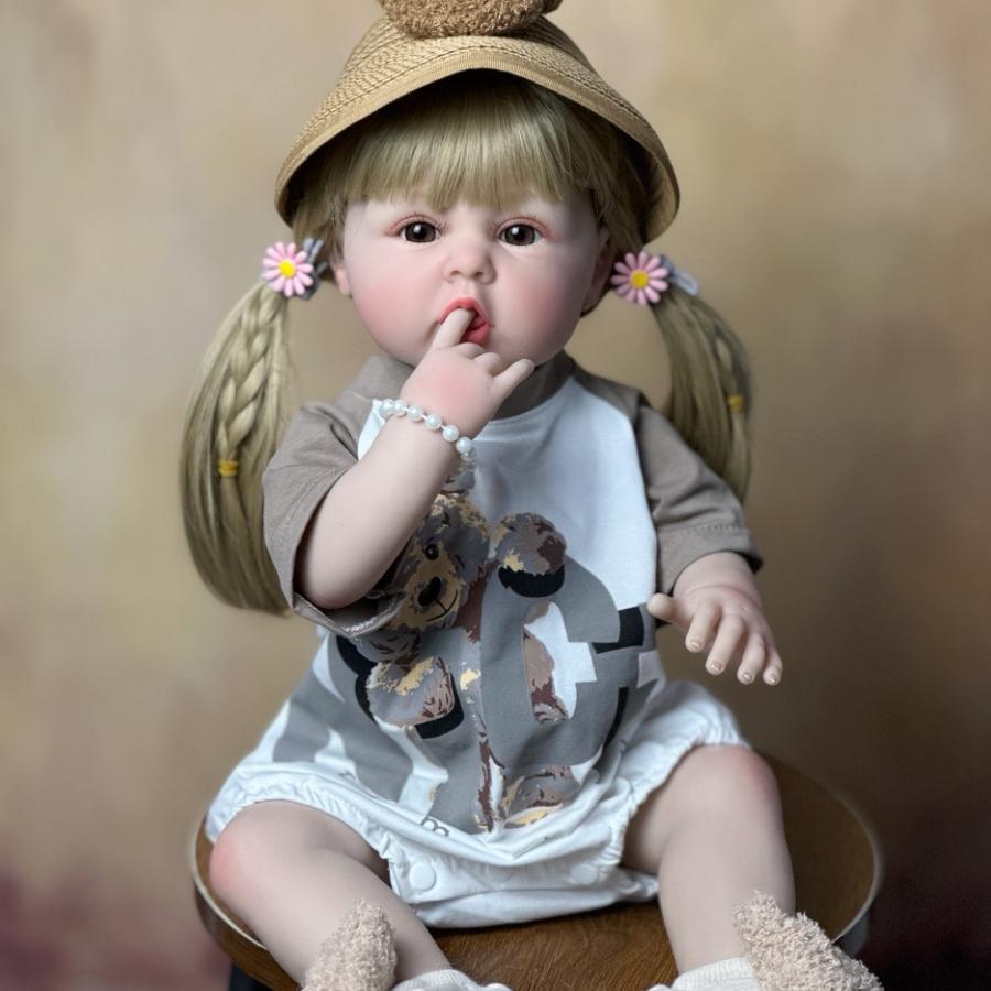BZDOLL Реалистичная кукла Реборн 55 см 22 дюйма, кукла-девочка с телом из винила, с длинными светлыми волосами, кукла-принцесса для малышей, подарок на Рождество vinyl body doll gray BZDOLL Reborn