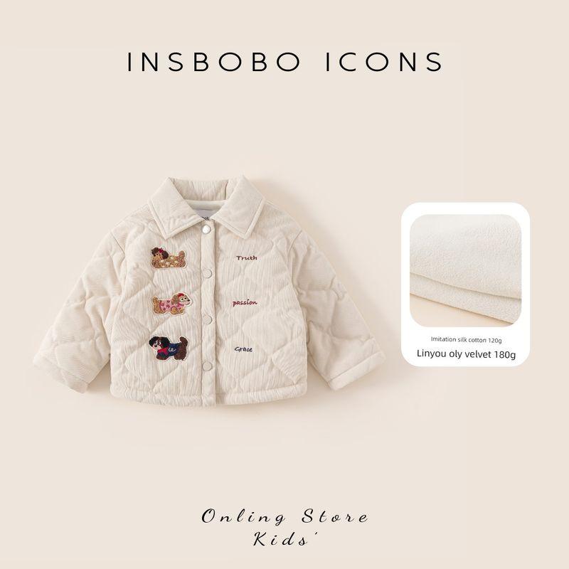 Insbobo Children s Cotton Clothing 2025 Winter Girls  Baby Coat with Fleece New Style Boys  Cotton Jacket Thickened Winter Wear Rice White 80 beige TAOMall
