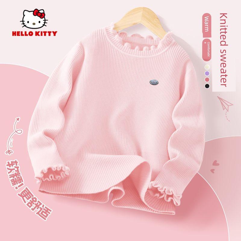 Hello Kitty Girls  Base Layer Shirt Spring and Autumn 2026 New Half-Turtleneck Spring Clothing Children s Sweater Knitwear T Oval Metal Label K Dream Powder 140 cm white TAOMall