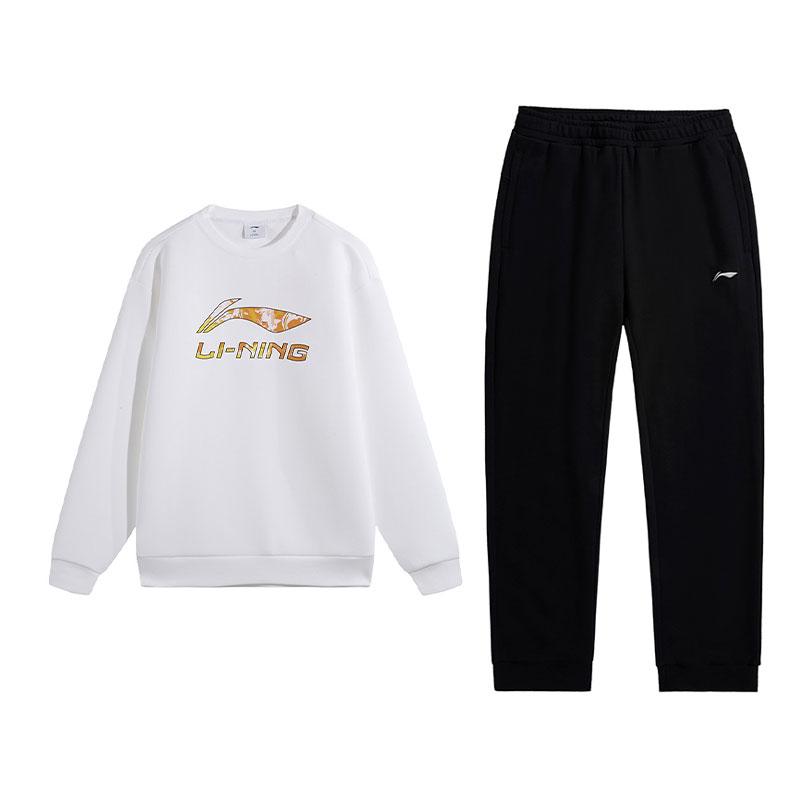 Li Ning Принт с логотипом-буквой Свитшот с круглым вырезом с длинным рукавом Мягкий удобный комплект из толстовок Мужской комплект толстовок AWDVH35-8+AKLUE31-1 L white Li-Ning