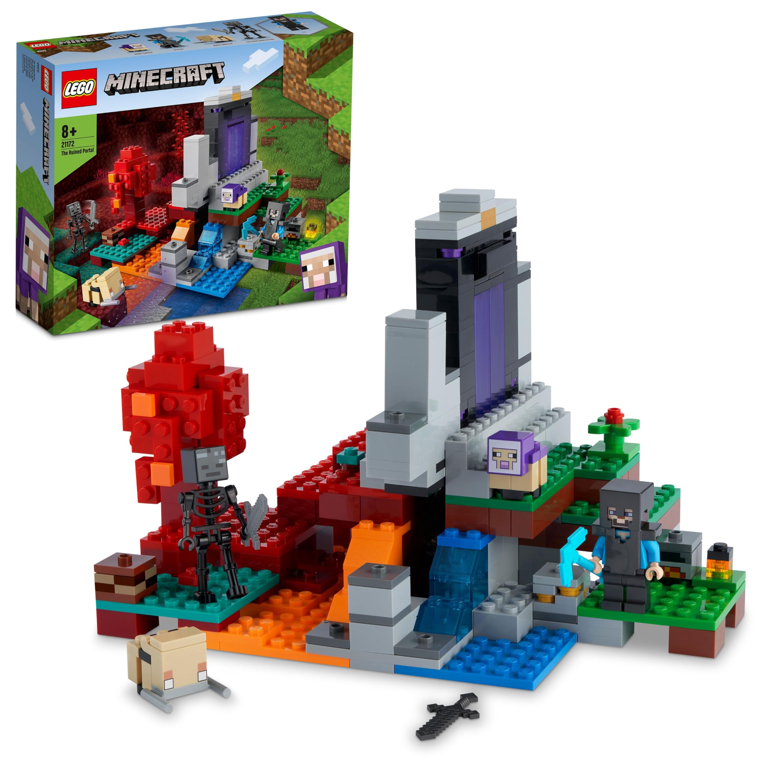 LEGO Minecraft Разрушенный портал Подарочный набор 21172 - Игрушки, Конструкторы, Рождественский подарок, Подарок на день рождения, Видеоигра, Мальчики, Девочки, Возраст 8+ gray Omi Japan Products