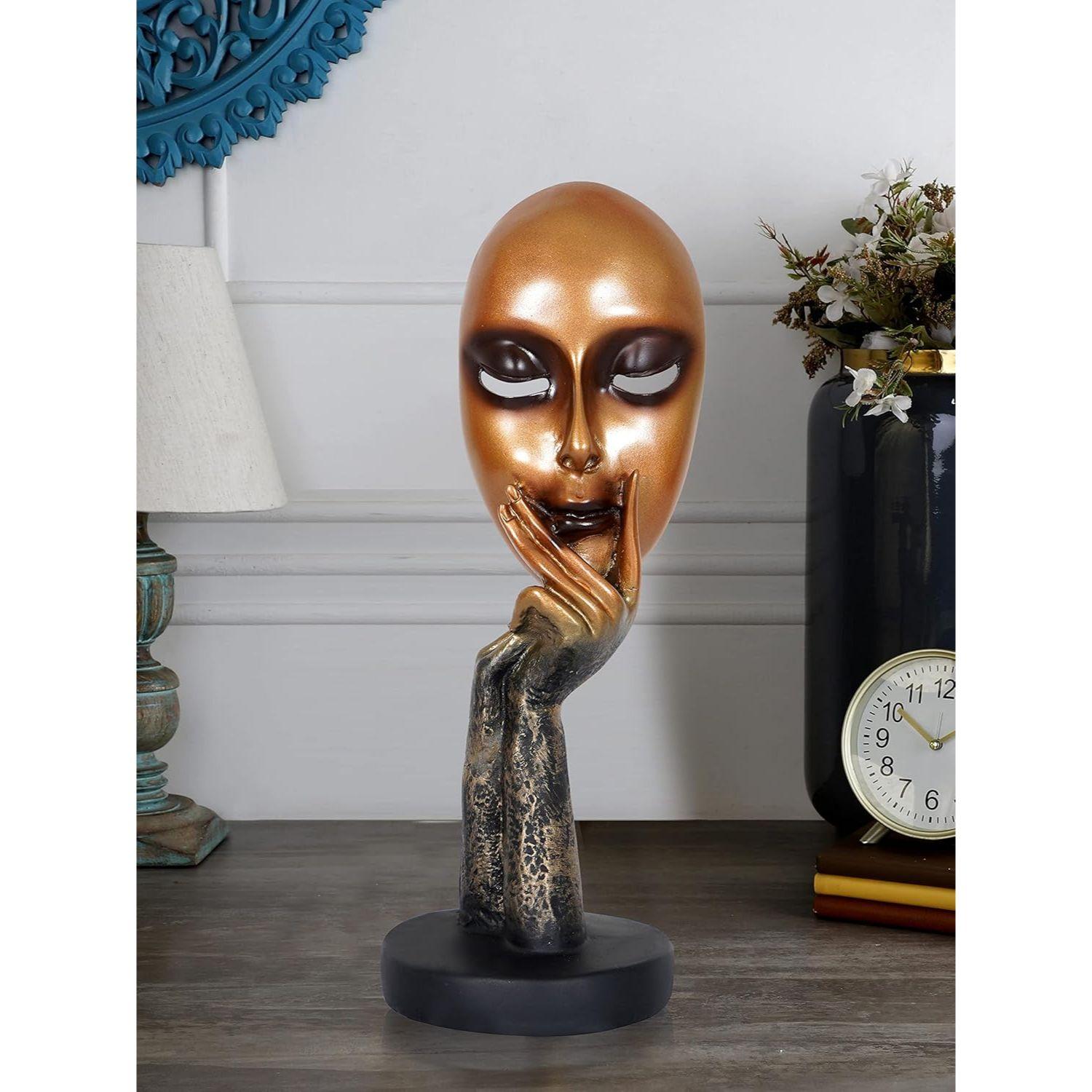 Смола Женское лицо Статуэтка, Средняя, 1 шт., Золотистая gray Navya Handicraft