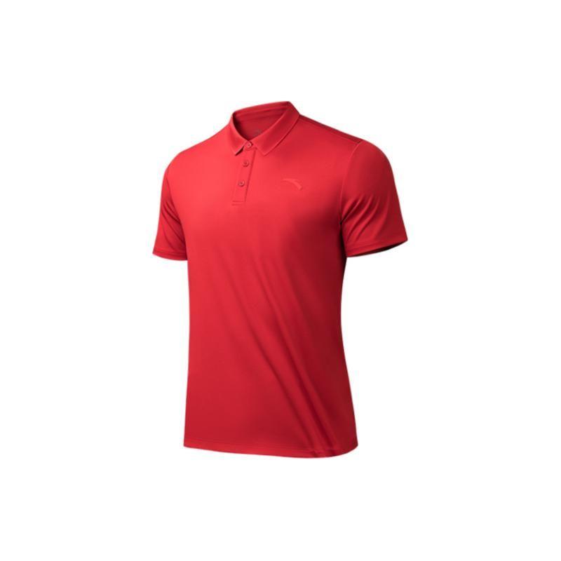 Anta Training Series Solid Color Moisture Wicking Breathable Casual Polo Shirt Men tops Classic-Red 952427121-7 L red