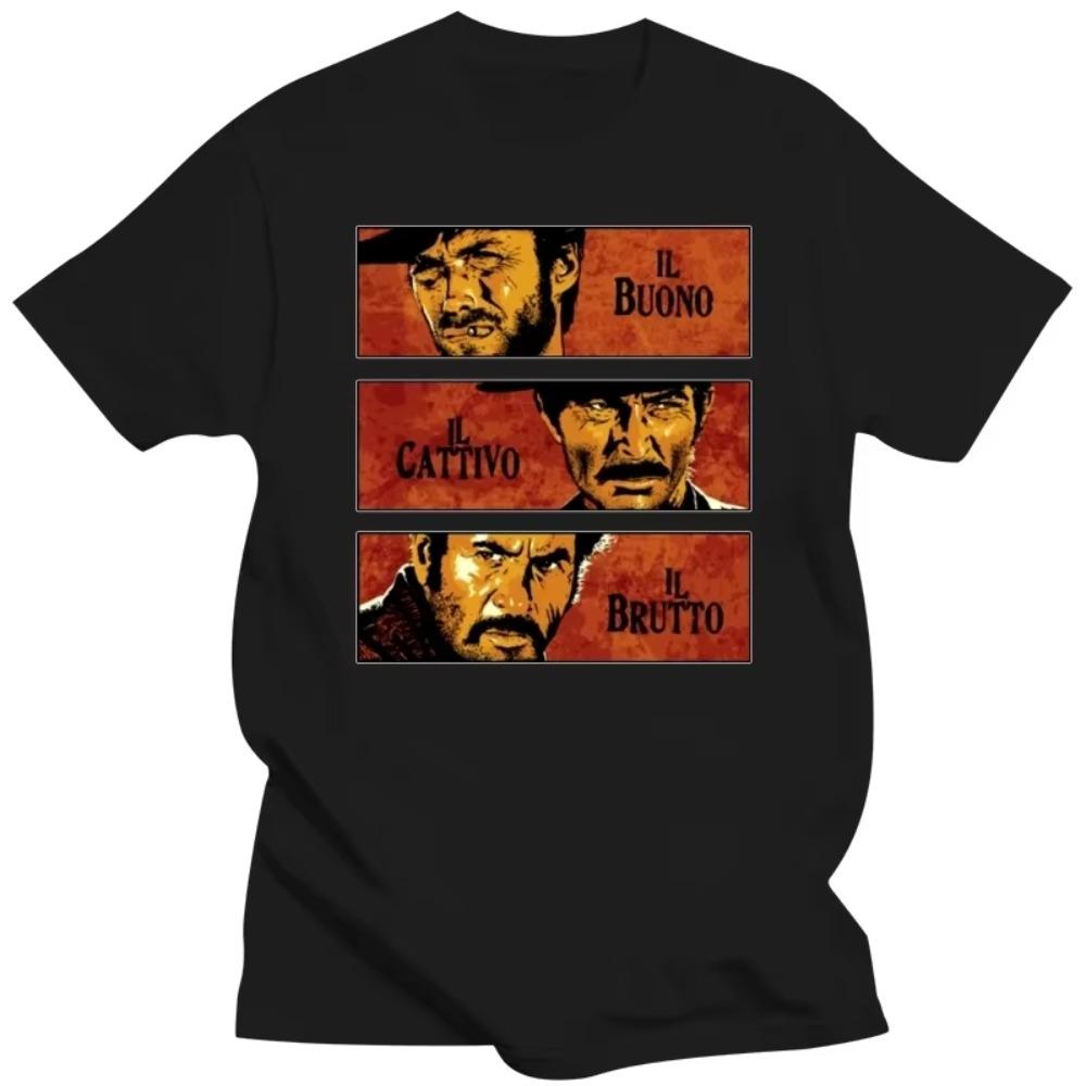 Винтажная футболка The Good The Bad And The Ugly Мужская футболка с коротким рукавом из чистого хлопка с принтом Il buono brutto cattivo Футболки Футболка с изображением телевизора S чёрный Customized top for you