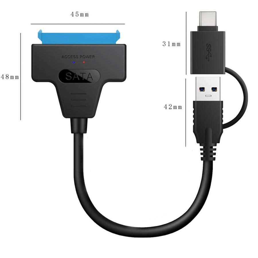 Кабель 2 в 1 SATA III — USB 3.0 Кабель для внешнего жесткого диска USB C — Serial ATA 22pin Конвертер Кабель для жесткого диска для 2,5  HDD/SSD Кабель black Automotive parts products