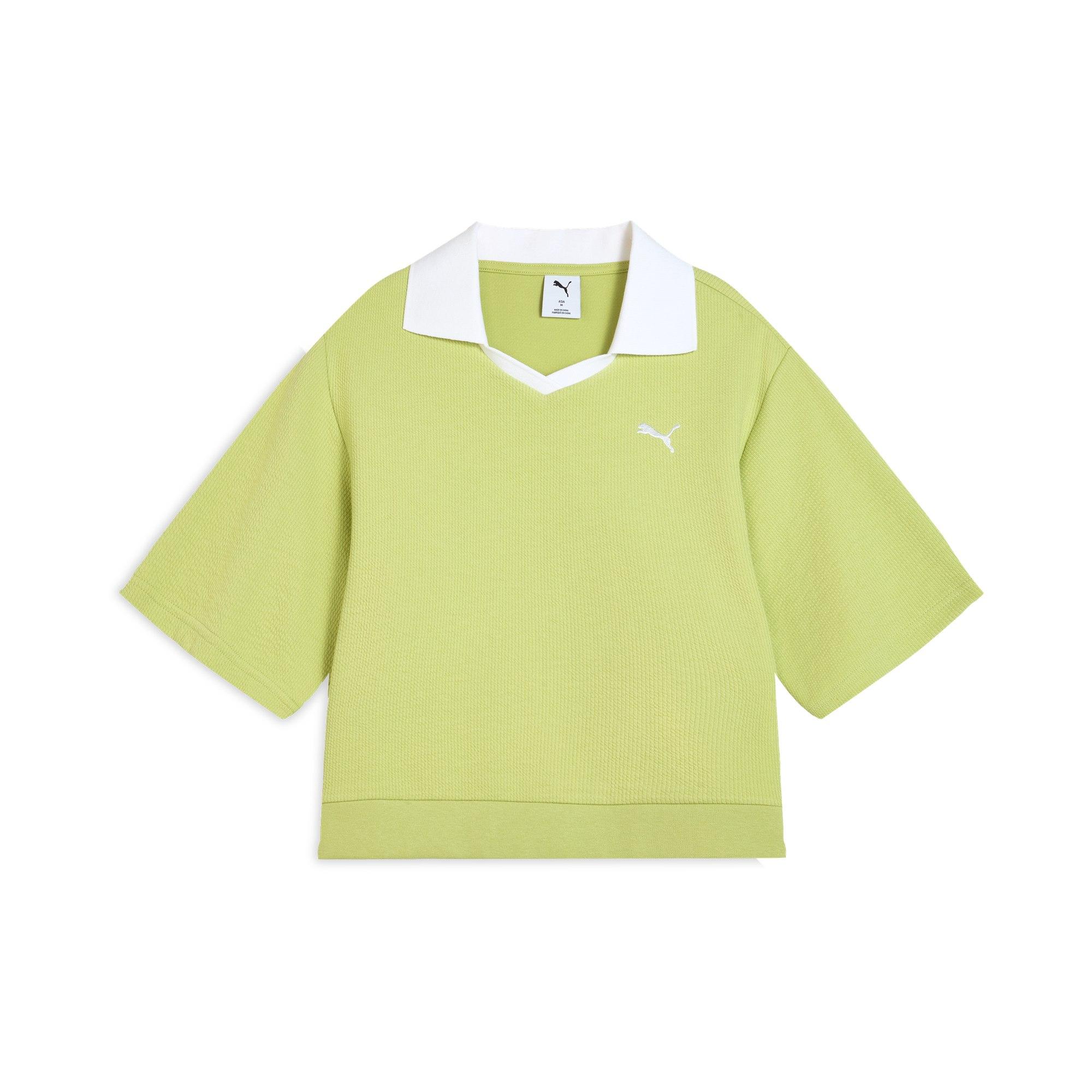 Puma Collective Femme 2.0 Polo Retro Sports Casual V Embroidered Logo Short Sleeve Polo Women tops Pistachio-Green 631717-37 XL beige