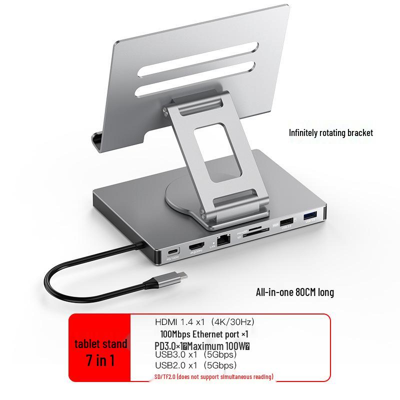 Док-станция 4K 60 Гц USB-C с Gigabit Ethernet, концентратором USB 3.2 и вращающейся подставкой для телефонов и планшетов gray Best Electronics