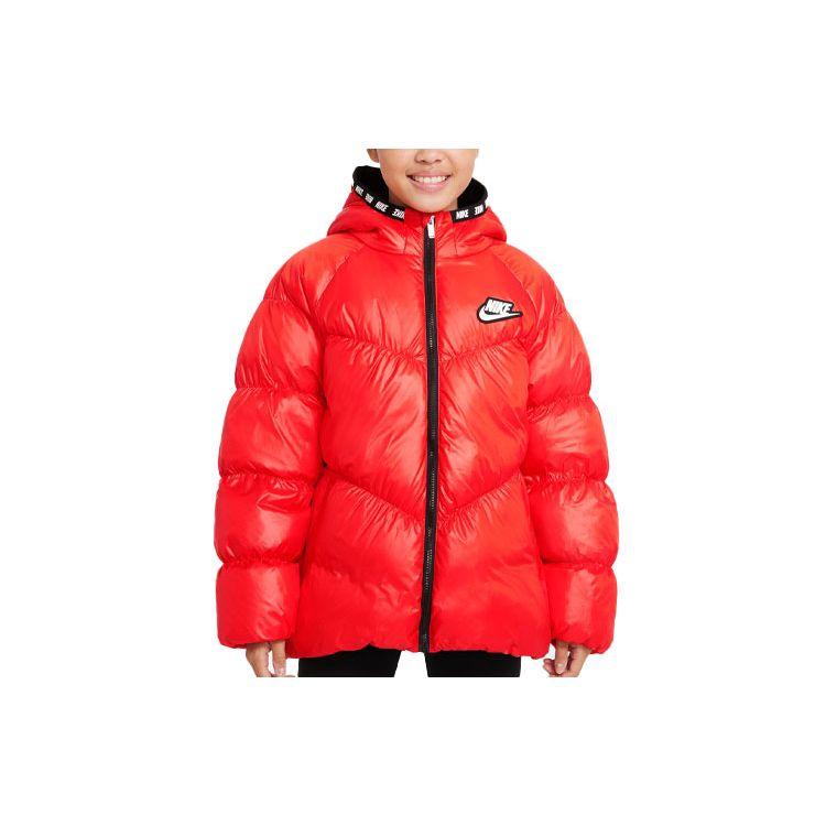 Nike Down Jacket Kids Logo Embroidery Hooded Warm Red Kids outerwear DO5197-673 L red