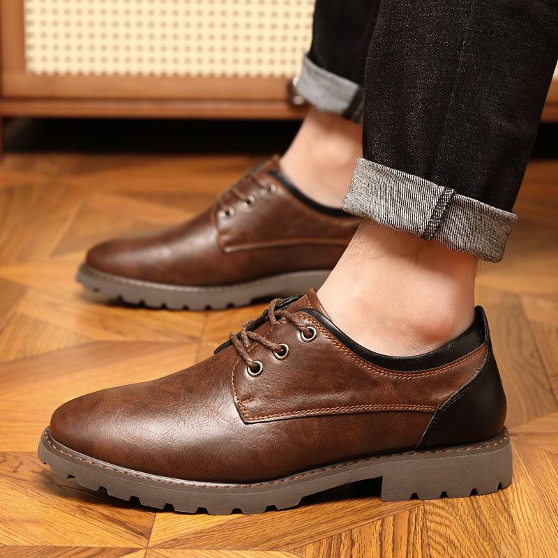 Popular men s shoes large size business dress big head leather shoes men s British thick-soled breathable non-slip casual shoes men 39 коричневый Sneaker Culture