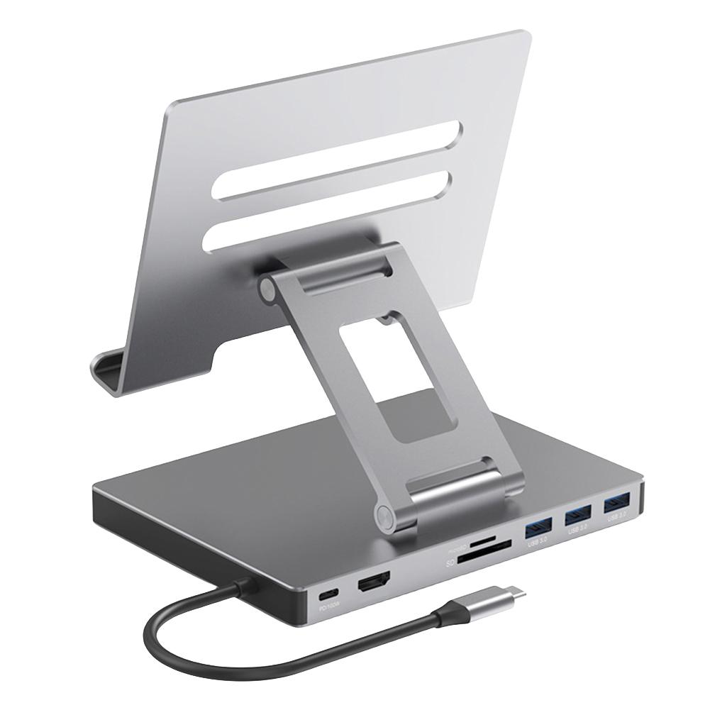 Док-станция Type C Алюминиевый сплав Док-станция USB C Подставка для ноутбука USB3.0 PD RJ45 USB-хаб Адаптер Док для ноутбука Планшета gray Plain Abode