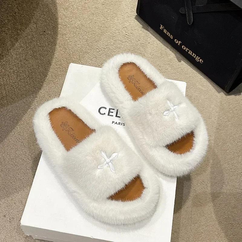 Плюшевые тапочки на толстой подошве, женские осенне-зимние новые домашние и уличные мягкие удобные хлопковые тапочки, нескользящая повседневная обувь 35 white UrbanTrek Collective
