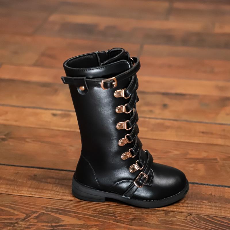 Горячие детские сапоги для девочек Knight Boots Cross Black All-match Temperament Catwalk Boots Classic Unique Kids Fashion Universal Non-slip 21 чёрный Elegant Home Furnshings