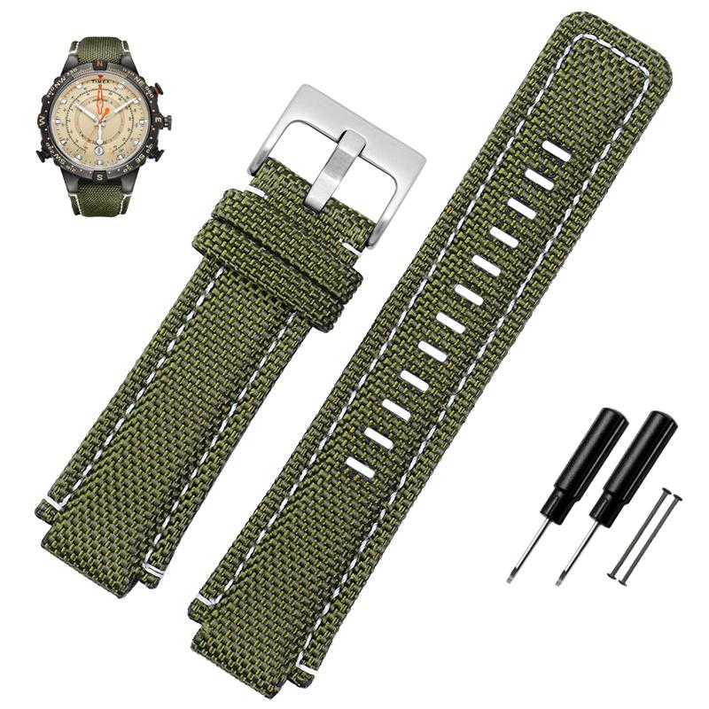 Для часов TIMEX ремешок TW2T76500 T2N721 T2N720 Спортивный Высококачественный Нейлон Холст Ремешок для часов Мужской Прилив Компас 24×16MM Браслет 24.16mm black QuirkCart