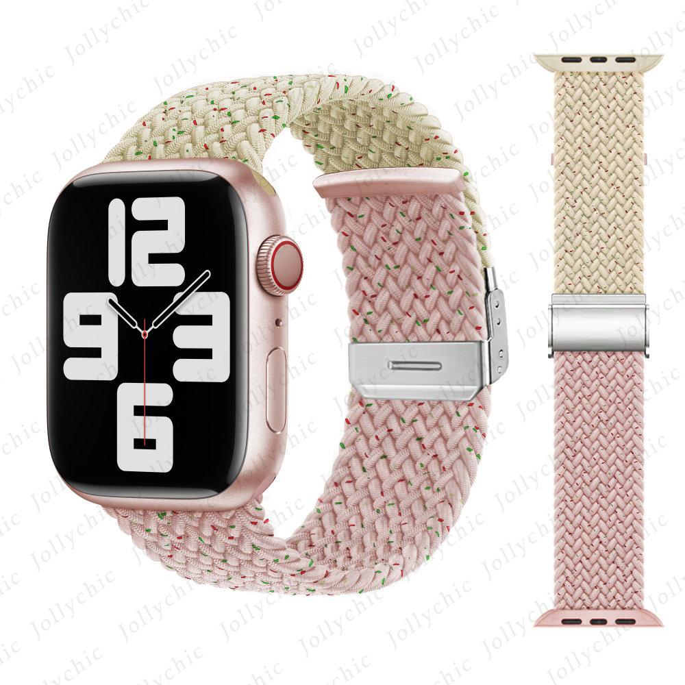 Нейлоновый плетеный ремешок-петля для Apple Watch 8 Ultra 7, браслет 49 мм, 41 мм, 45 мм, браслет Correa, серия IWatch 8, 7, 6, 3, 4, 5 SE, 38 мм, 40 мм, 42 мм, 44 мм, браслет 38mm 40mm 41mm розовый/звезда Smart Electronic Products