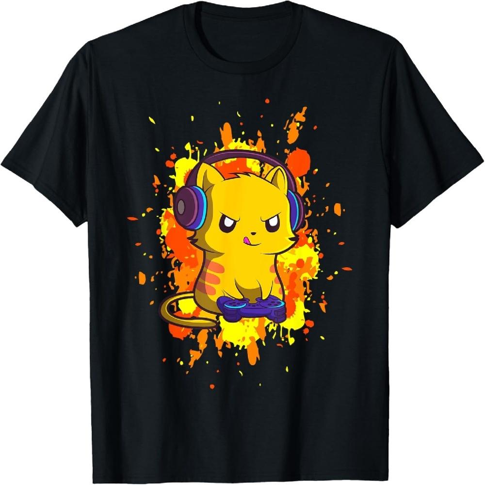 Кибергеймерский ПК Гик Котёнок Наушники Футболка S чёрный Comfortable clothing