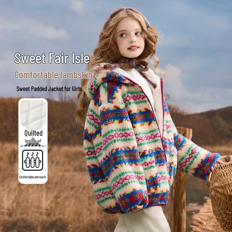 ASK JUNIOR Детская стильная плюшевая куртка с капюшоном в стиле Fair Isle 150 gray JDST online