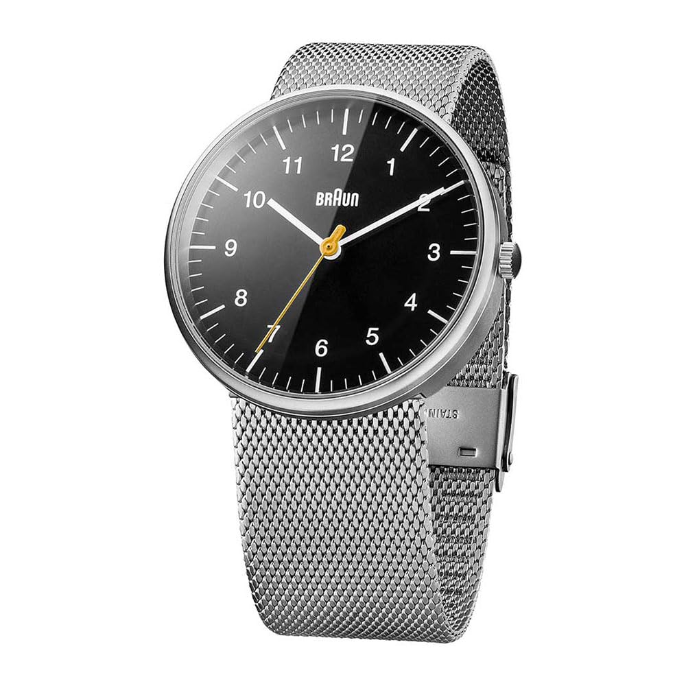 BRAUN и Унисекс Часы BN0021BKSLMHG Черный Циферблат с Серебристым Сетчатым Браслетом Мужские, Женские, black
