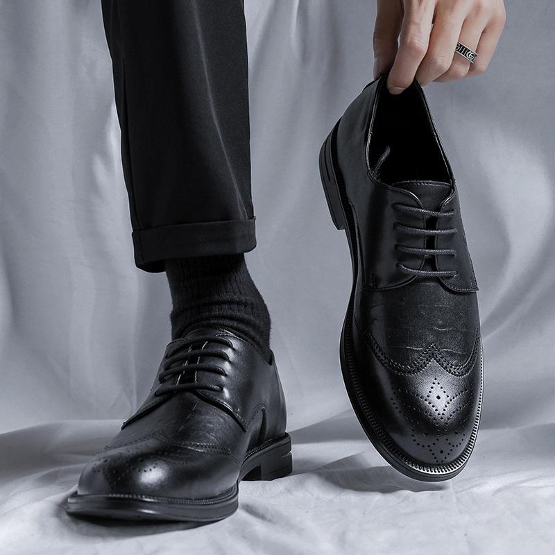 Кожаные туфли мужские Brock Carved British Casual Shoes Business Dress Black Small Leather Shoes With Suit 3228-R 38 чёрный GIRLSIII SHOES