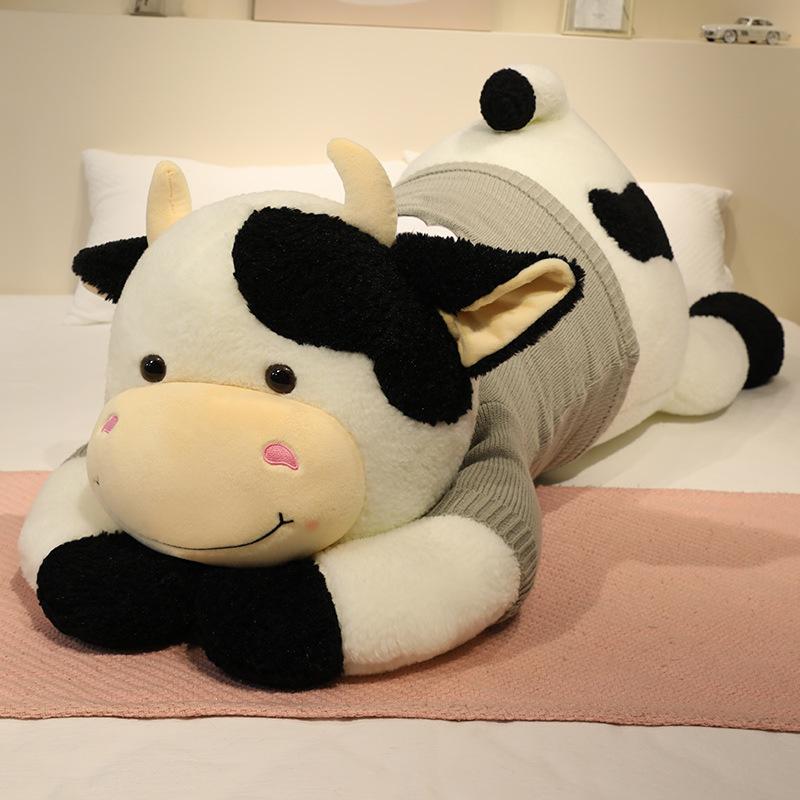 Cartoon Soft Sweater Lying Down Cow Throw Pillow Plush Toy Cow Cow Doll Girl Company Soothing Doll 90cm（1kg） beige Prettiest Time