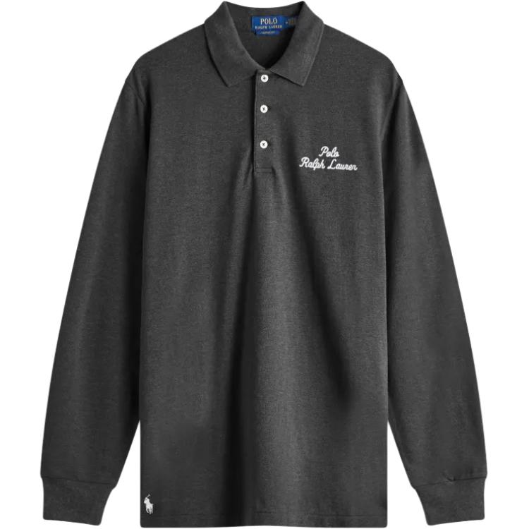 Поло Ralph Lauren с вышивкой логотипа, мужской топ с длинным рукавом, черный 710957364-003 XL gray