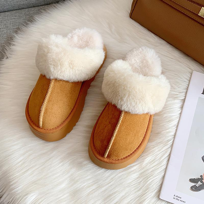 Модные женские меховые домашние тапочки Comwarm, комнатные, нескользящая толстая подошва, пушистые спальные шлепанцы, зимняя пушистая обувь, теплые плюшевые хлопковые тапочки 35 коричневый Walk in Vogue