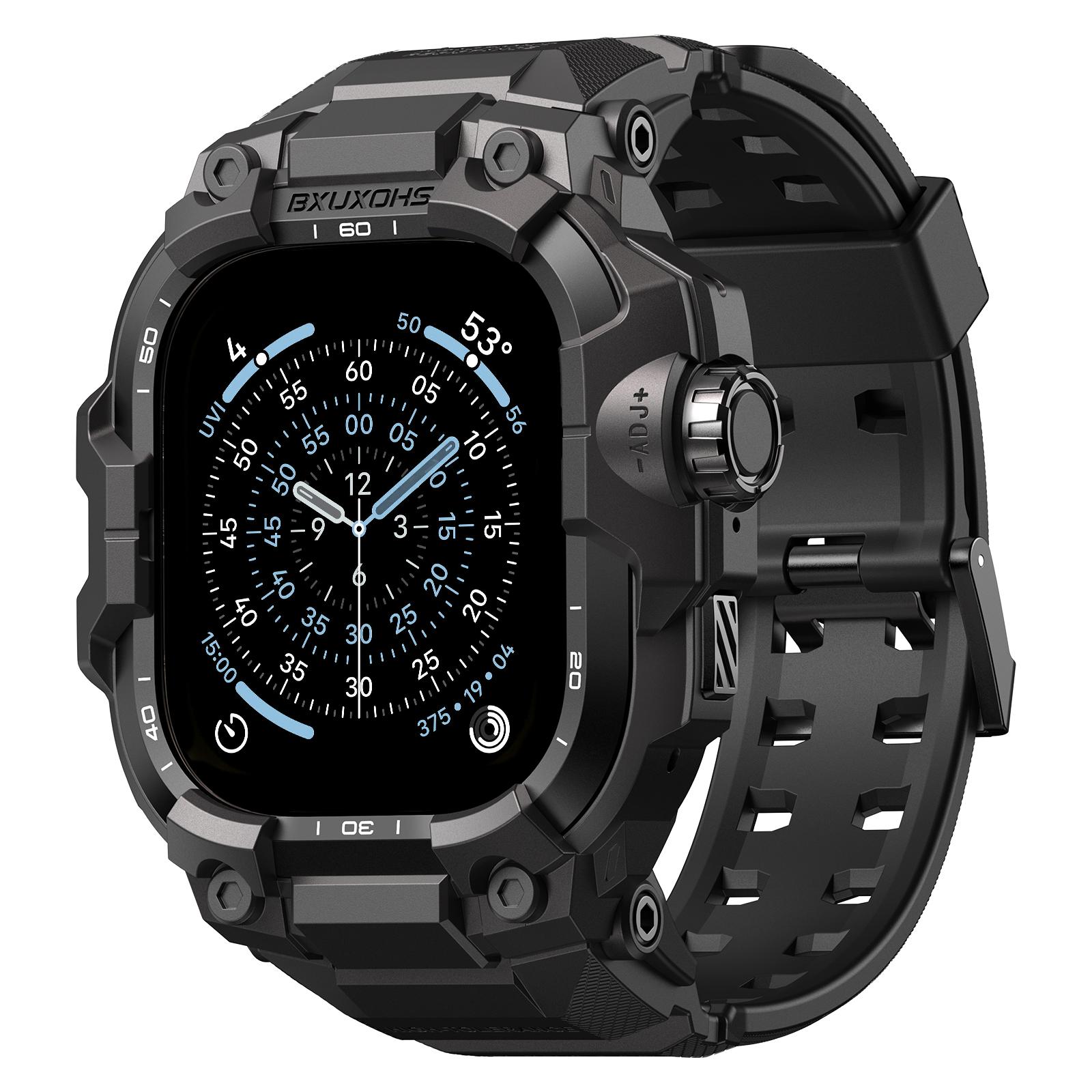 Чехол+Тактический ремешок для ремешков Apple Watch Ultra 3 2 49мм 46мм 45мм 44мм ТПУ покрытие Металлический браслет iwatch series 11 10 9 8 7 6 SE 46MM (Series 11 10) black QuirkCart